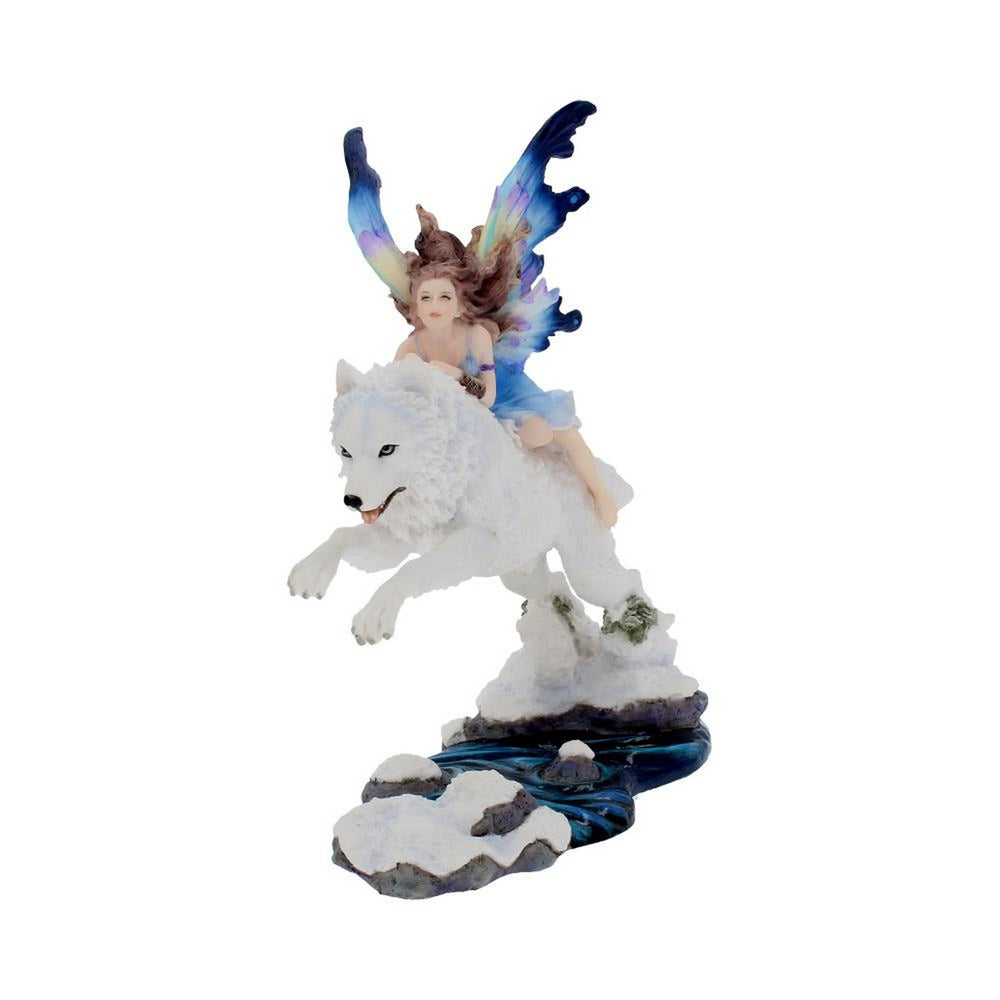 Free Spirit Figurine Fairy and White Winter Wolf Ornament D2494G6