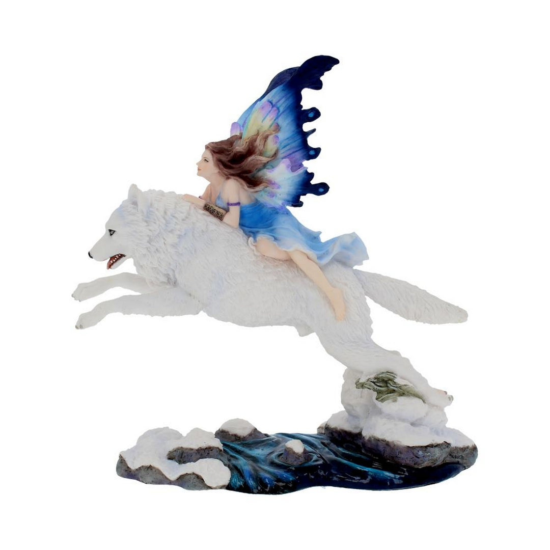 Free Spirit Figurine Fairy and White Winter Wolf Ornament D2494G6