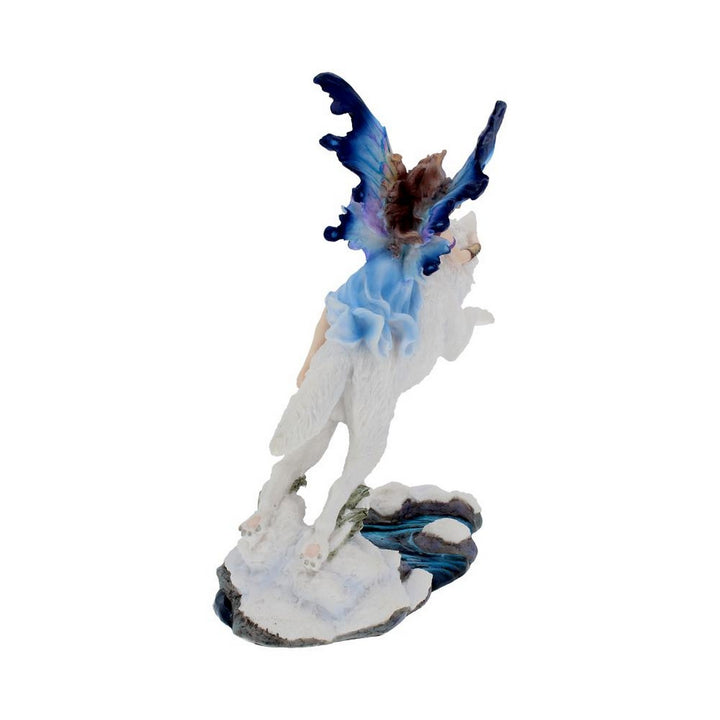 Free Spirit Figurine Fairy and White Winter Wolf Ornament D2494G6