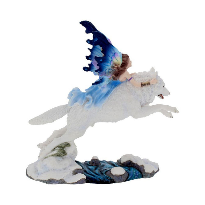 Free Spirit Figurine Fairy and White Winter Wolf Ornament D2494G6