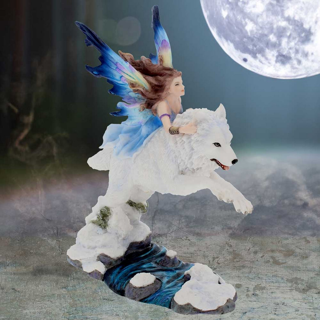 Free Spirit Figurine Fairy and White Winter Wolf Ornament D2494G6