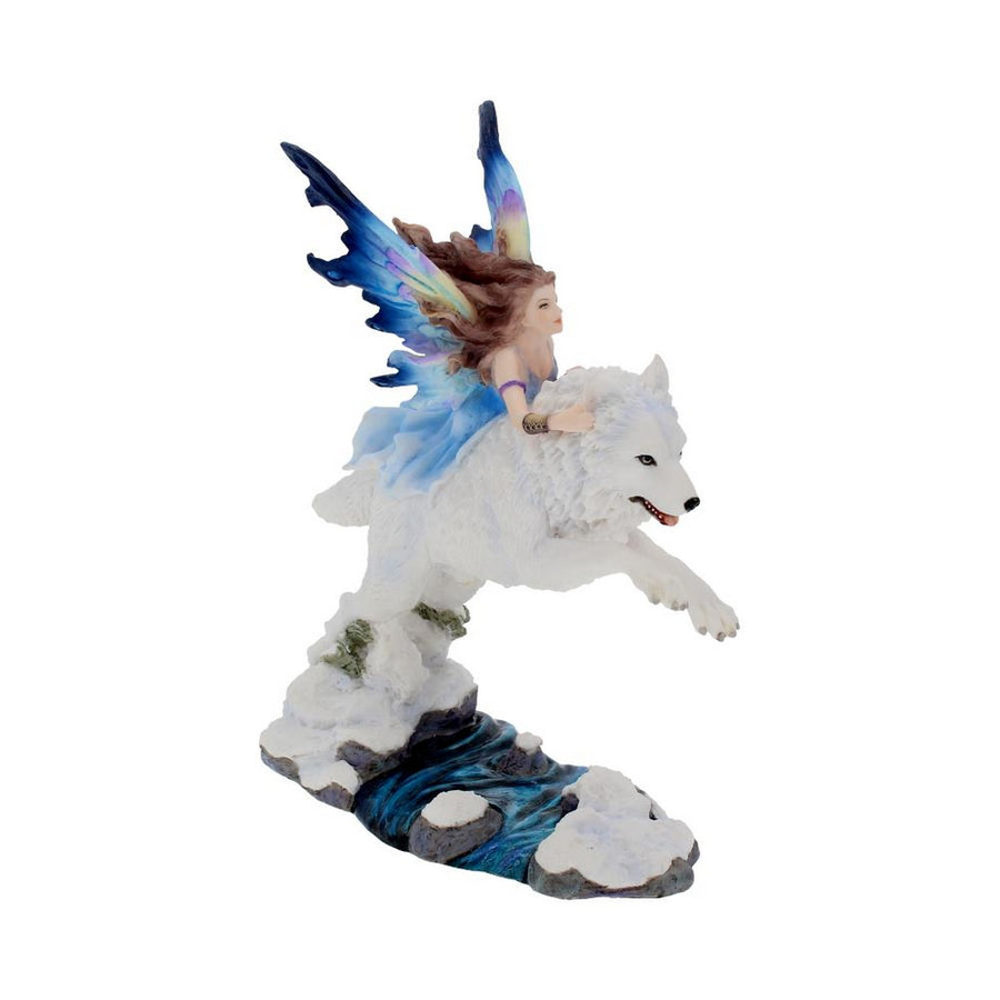 Free Spirit Figurine Fairy and White Winter Wolf Ornament D2494G6