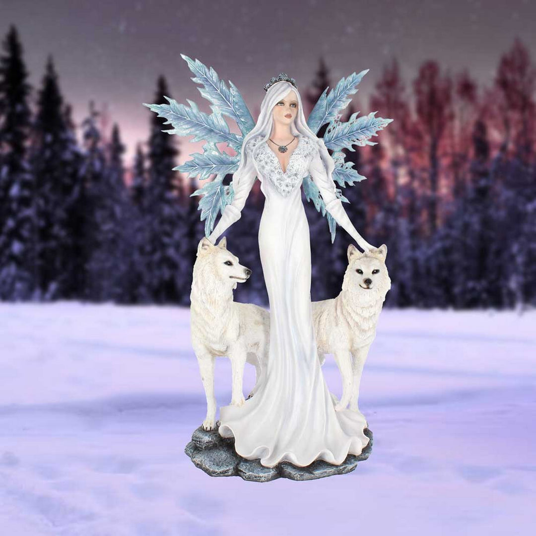 Aura Large Ice Fairy with Two Winter Wolf Companions Figurine D2749G6