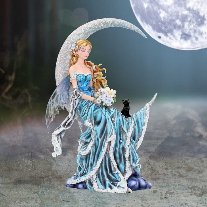 Nene Thomas Wind Moon Blue Crescent Moon Fairy and Cat Companion Figurine D3844K8