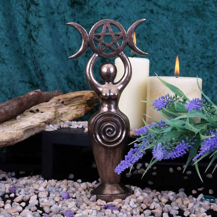 Triple Goddess Figurine Bronzed Wiccan Idol Ornament D4029K8