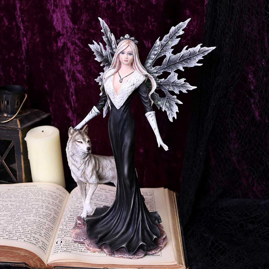 Dark Aura Fairy With Her Grey Wolf Companion 24cm D4509N9