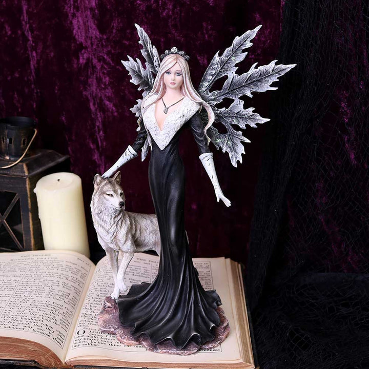 Dark Aura Fairy With Her Grey Wolf Companion 24cm D4509N9