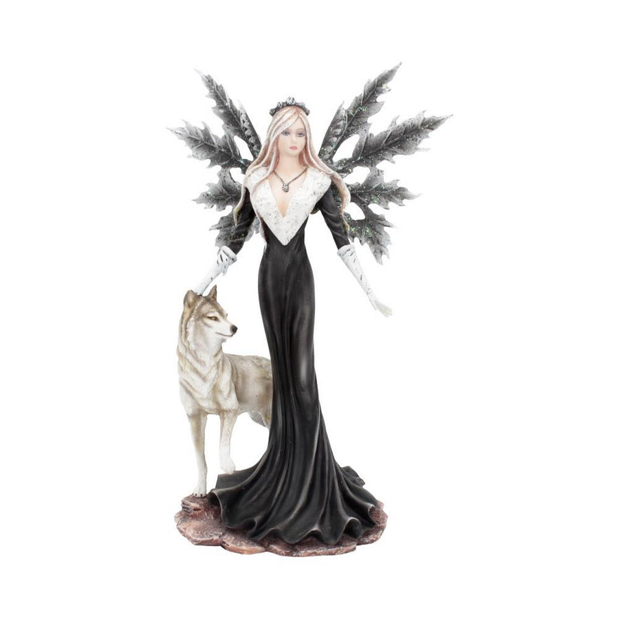 Dark Aura Fairy With Her Grey Wolf Companion 24cm D4509N9