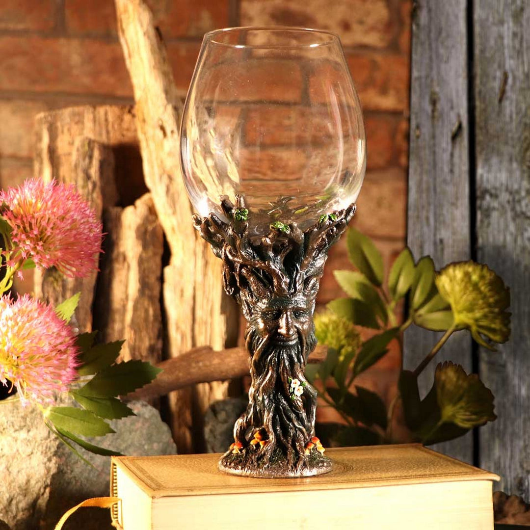 Bronze Forest Nectar Ancient Tree Spirit Green Man Goblet Wine Glass D5410T1