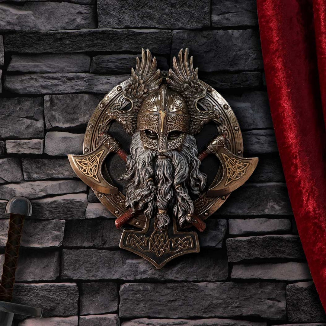 Bronze For Valhalla Viking Axe Hammer Raven Wall Plaque D5514T1