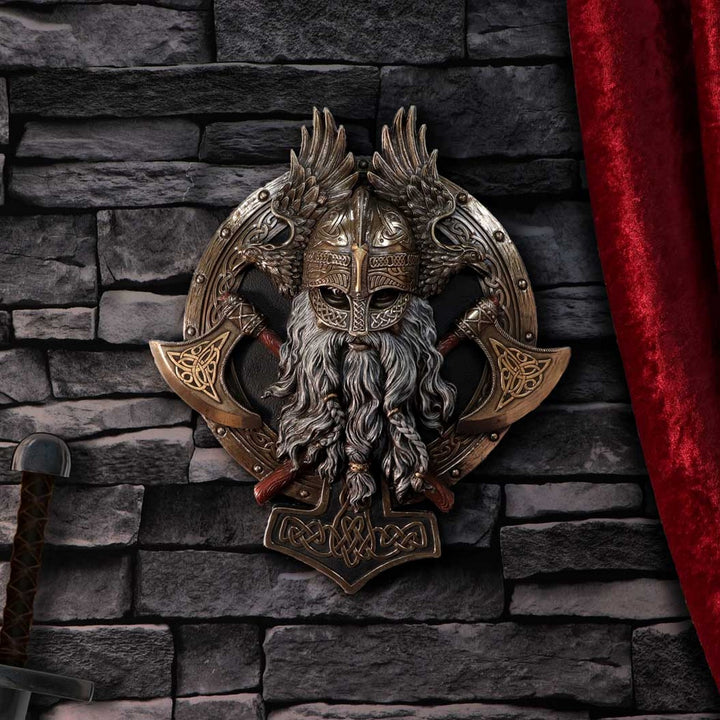 Bronze For Valhalla Viking Axe Hammer Raven Wall Plaque D5514T1