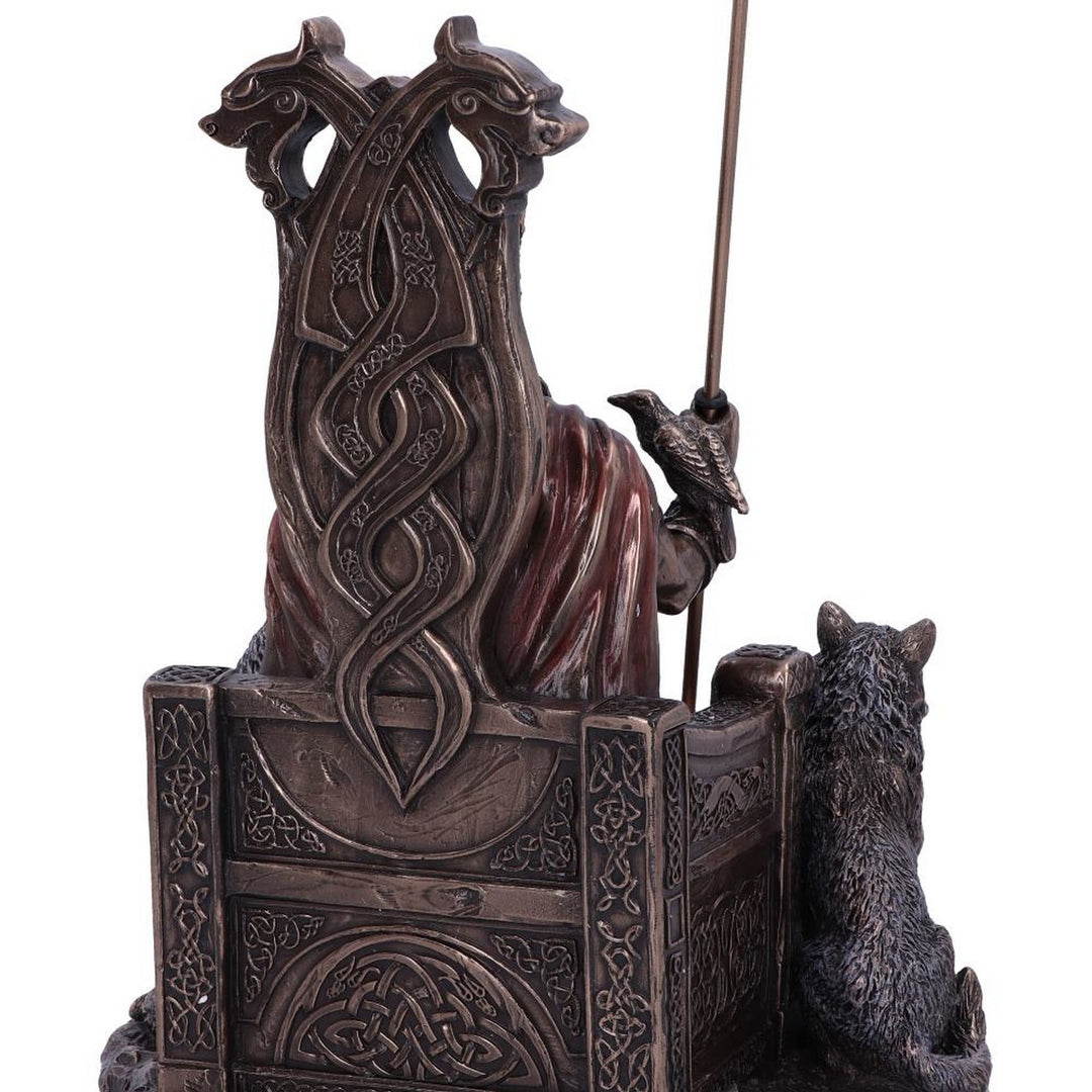 Bronze Odin All Father Wolves and Throne Figurine D5516T1