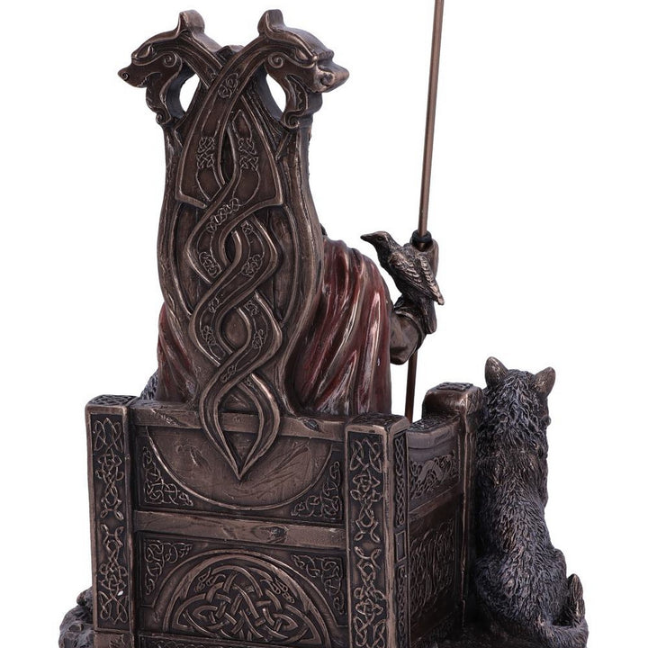 Bronze Odin All Father Wolves and Throne Figurine D5516T1