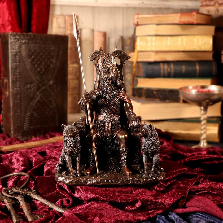 Bronze Odin All Father Wolves and Throne Figurine D5516T1