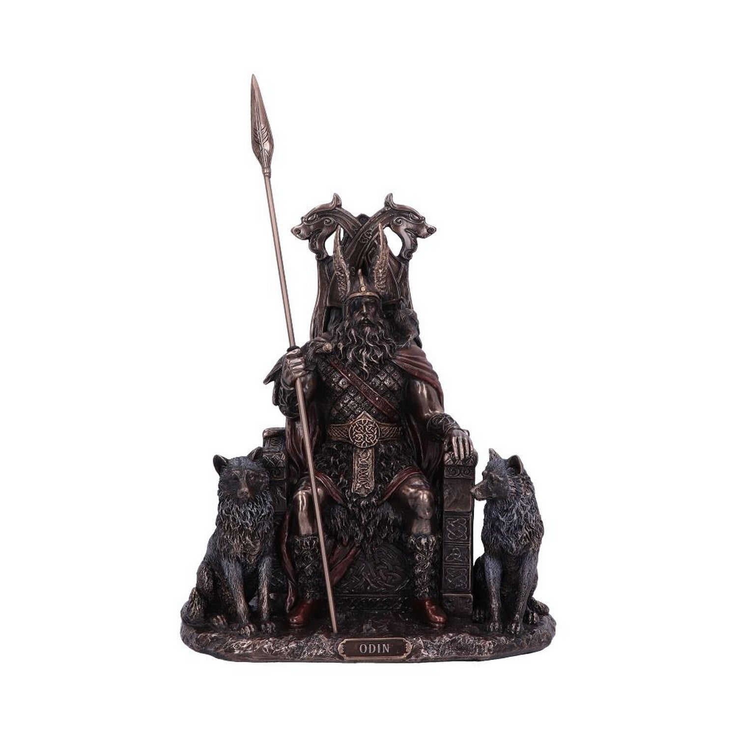 Bronze Odin All Father Wolves and Throne Figurine D5516T1
