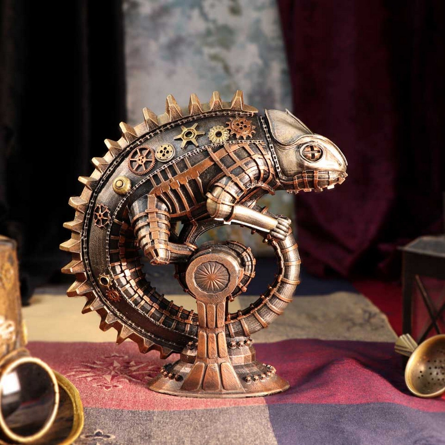 Bronze Mechanical Chameleon Steampunk Lizard Figurine D5537T1