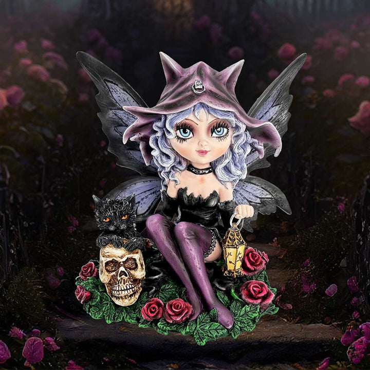Midnight Fae Gothic Fairy with Cat Figurine D6987A25