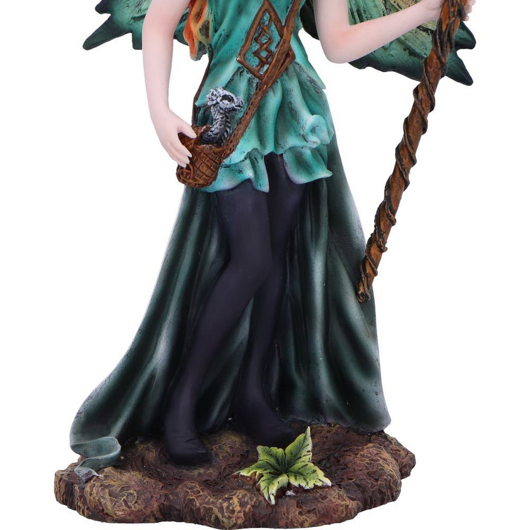Forest Fae Fairy with Jewel Staff and Dragon Figurine D6988A25