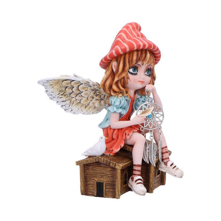Autumn Fae Fairy Figurine with Dream Catcher and Bird D6990A25