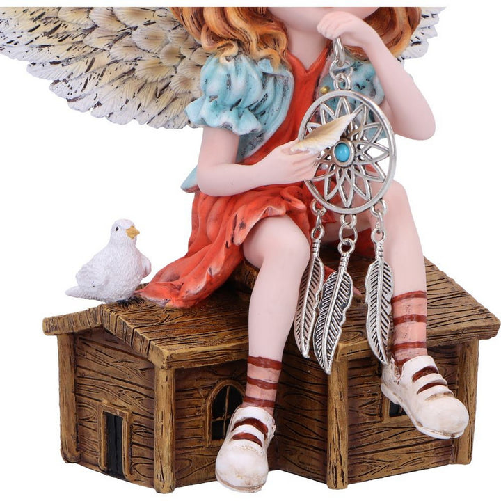 Autumn Fae Fairy Figurine with Dream Catcher and Bird D6990A25