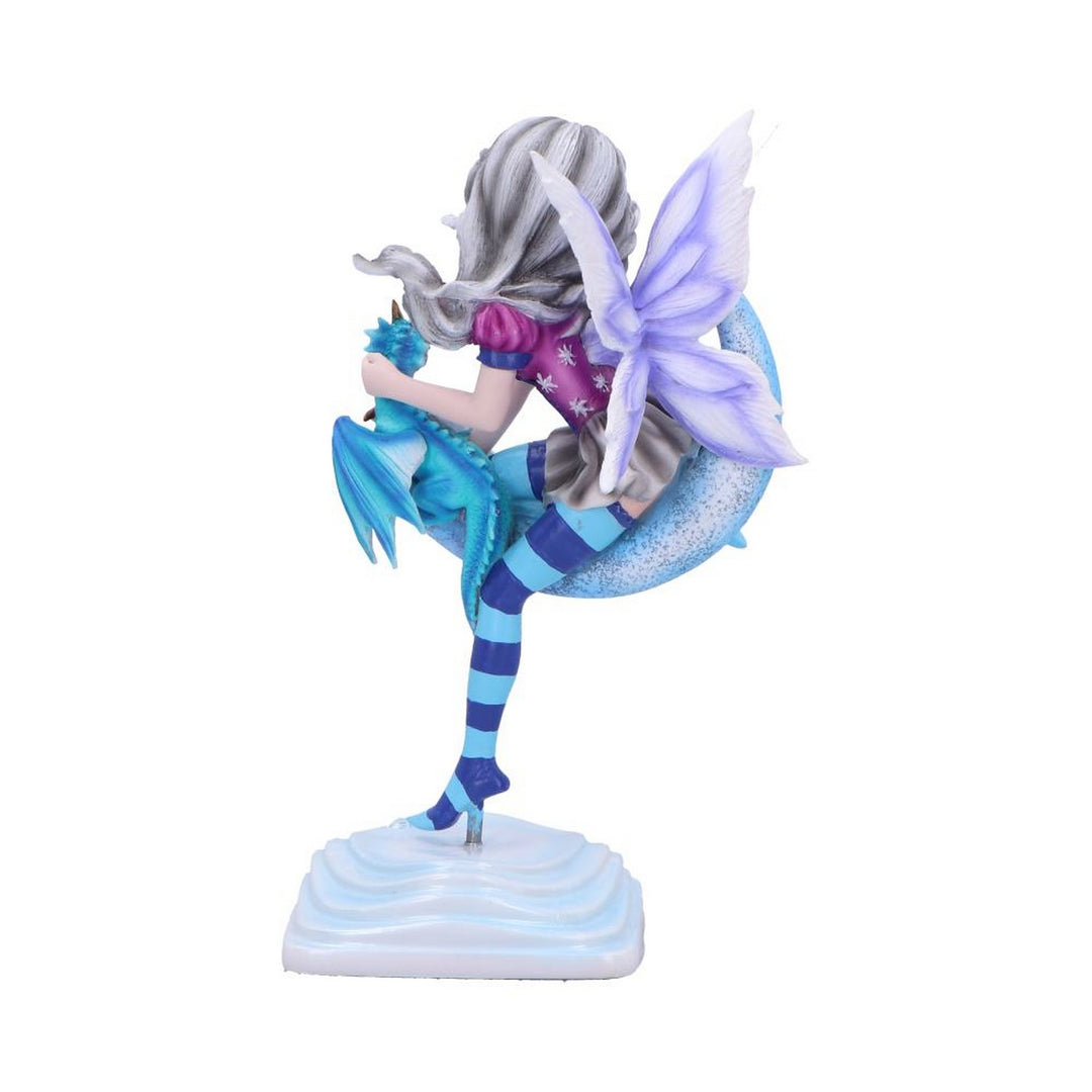 Lunar Fae Fairy Figurine with Dragon on Crescent Moon D6991A25