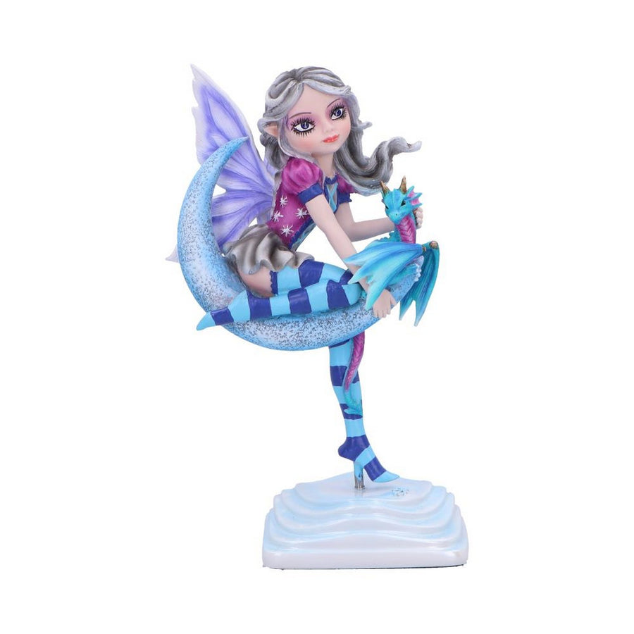 Lunar Fae Fairy Figurine with Dragon on Crescent Moon D6991A25