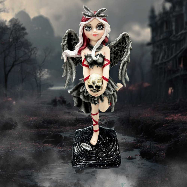 Shadow Fae Fairy Figurine with Feathered Skirt and Skull Accessory D6992A25