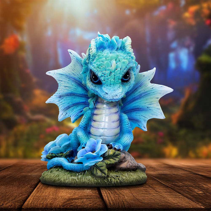 Blue Poppy Flower Dragon Figurine D7061M25