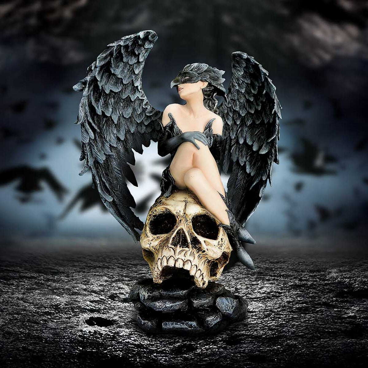 Riven  Gothic Winged Figurine on Skull Base D7170B25