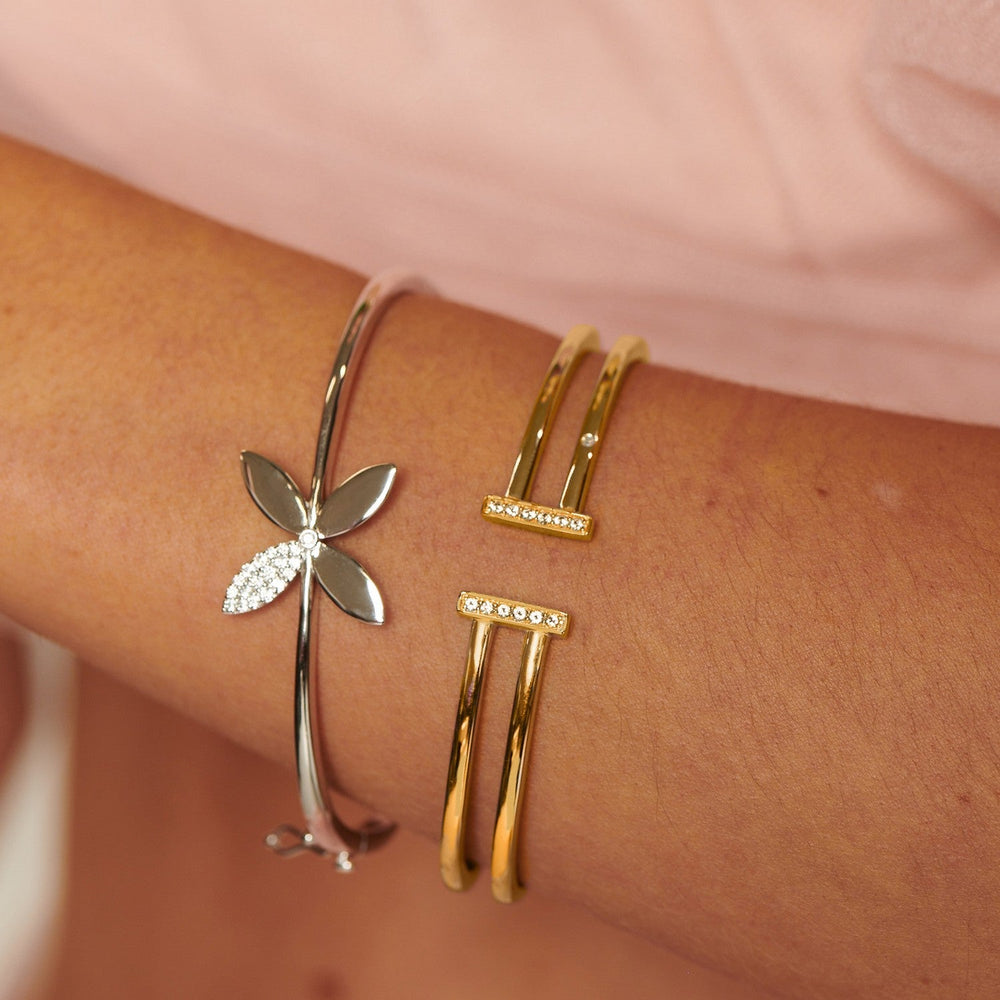 HD x Gold Plateden Edit Sterling Silver 18ct Gold Plated Double T Bar Bangle DC231