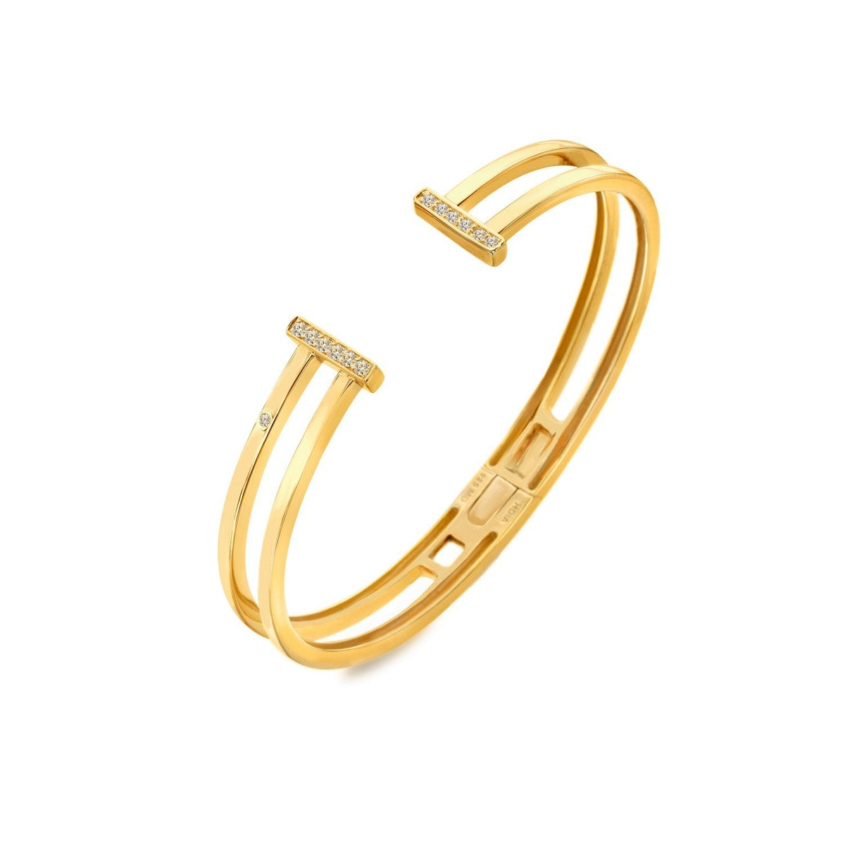 HD x Gold Plateden Edit Sterling Silver 18ct Gold Plated Double T Bar BangleDC231