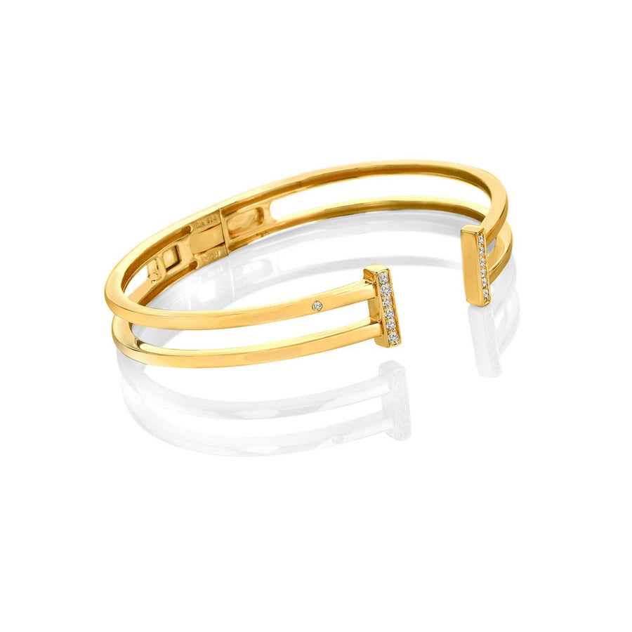 HD x Gold Plateden Edit Sterling Silver 18ct Gold Plated Double T Bar Bangle DC231