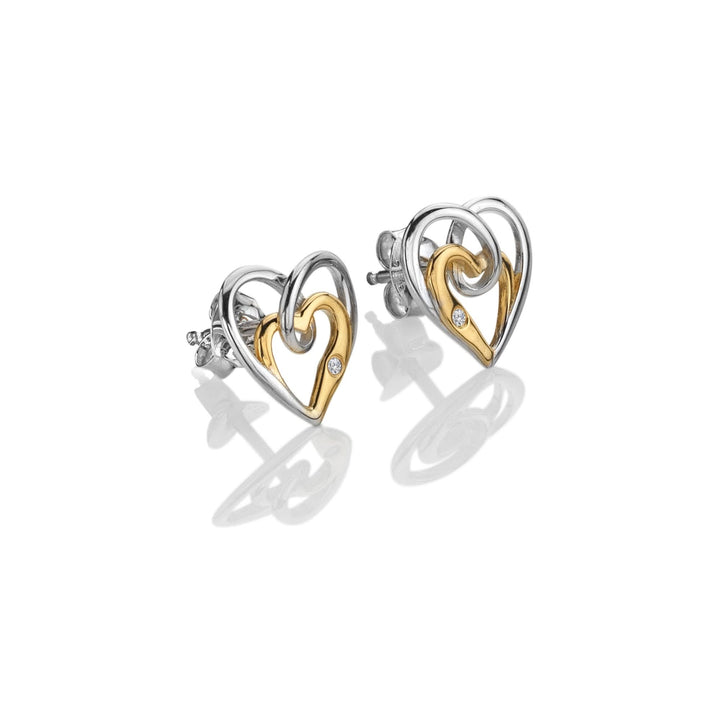 Silver & 18ct Interwoven Heart Earrings DE847