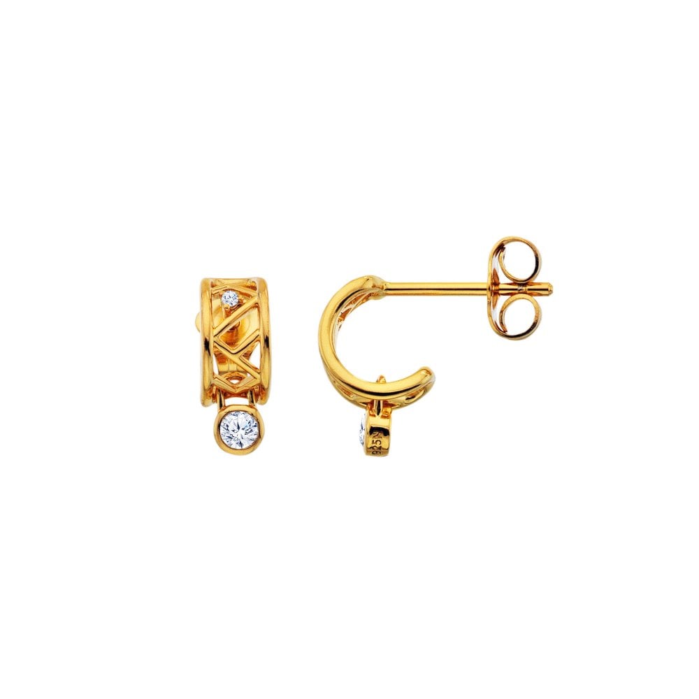 Gold hoop earrings with gemstones 