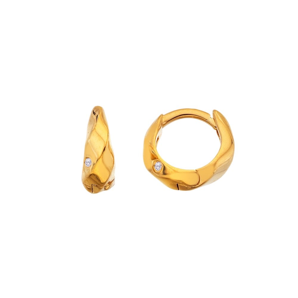 Gold hoop earrings with small diamonds 