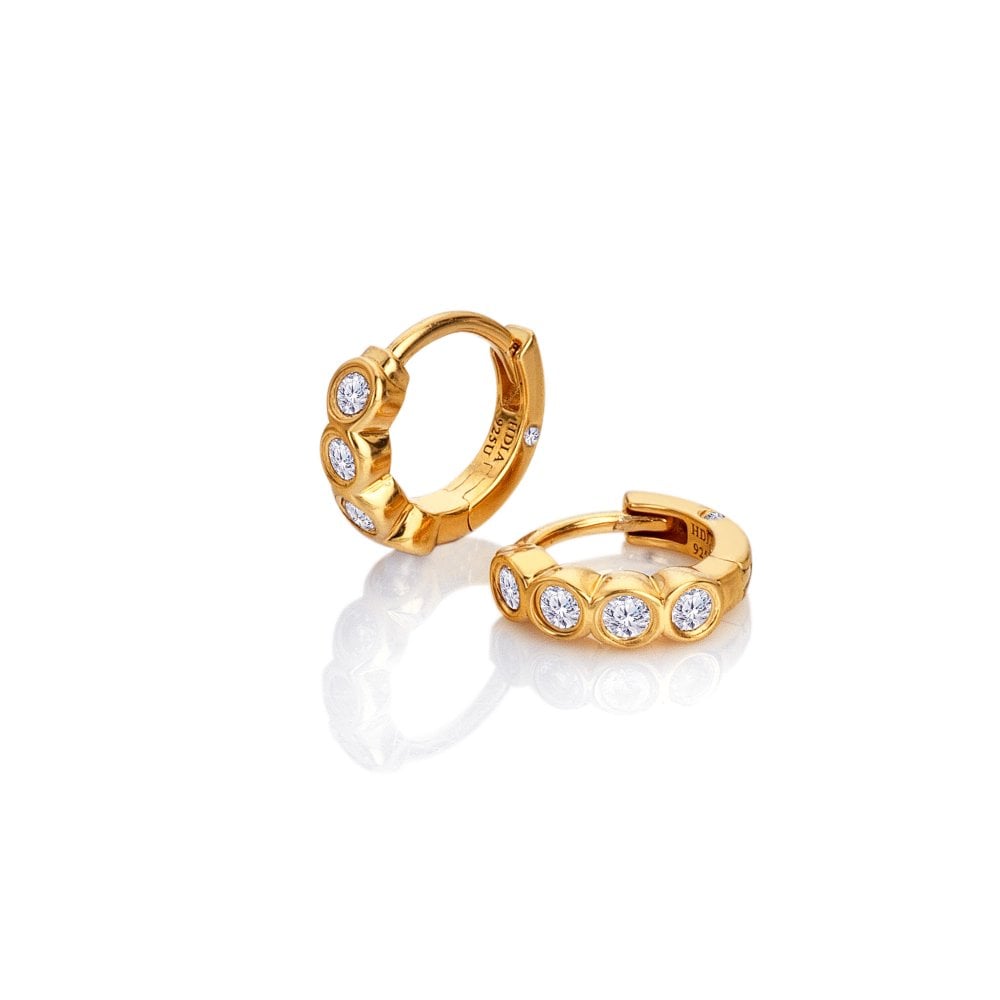 Gold hoop earrings with embedded stones 