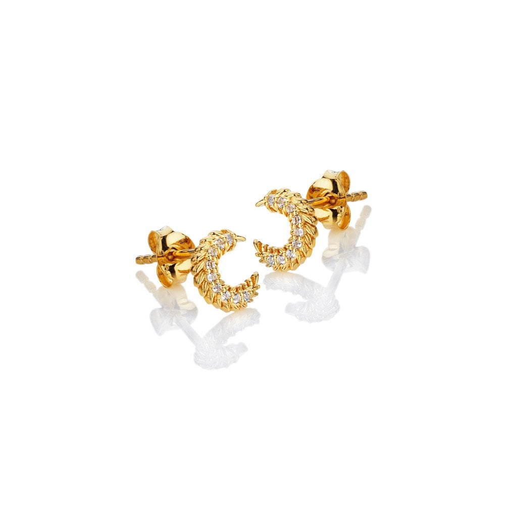 Gold crescent moon earrings with embedded stones 