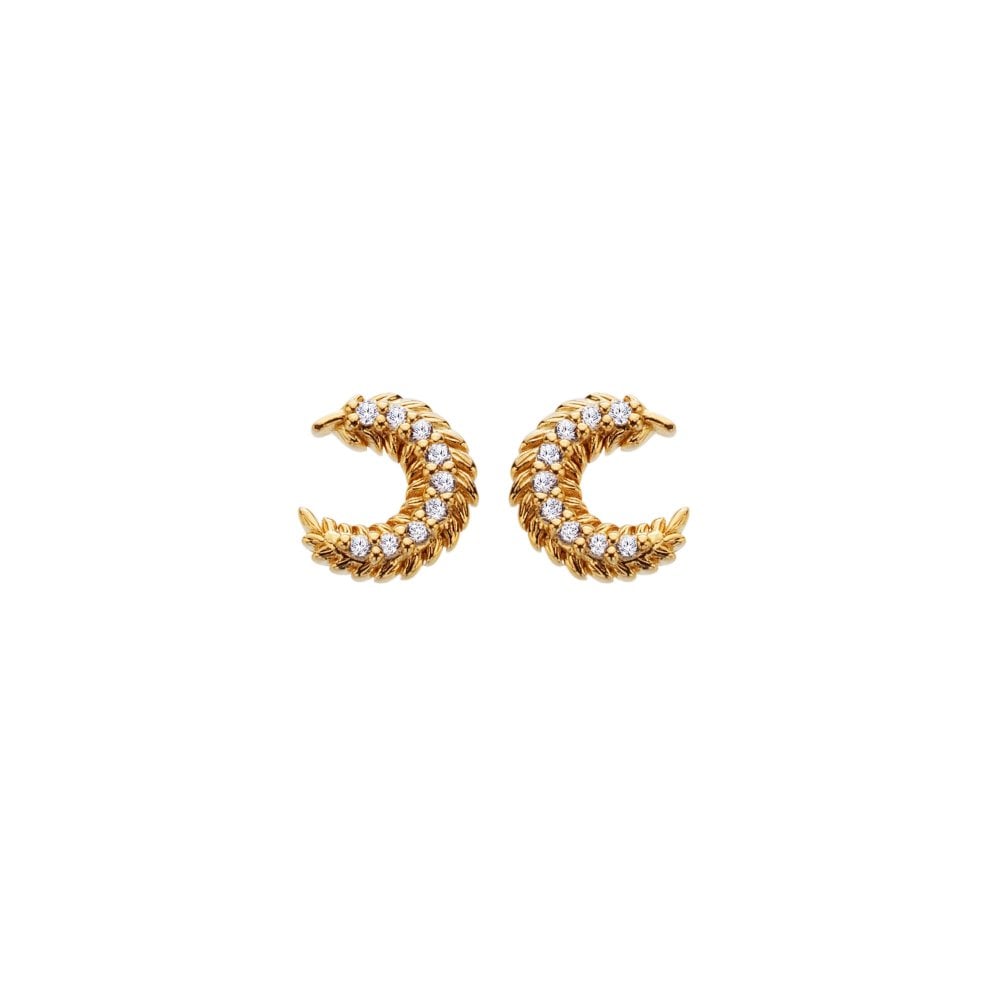 Gold crescent moon earrings with embedded stones 