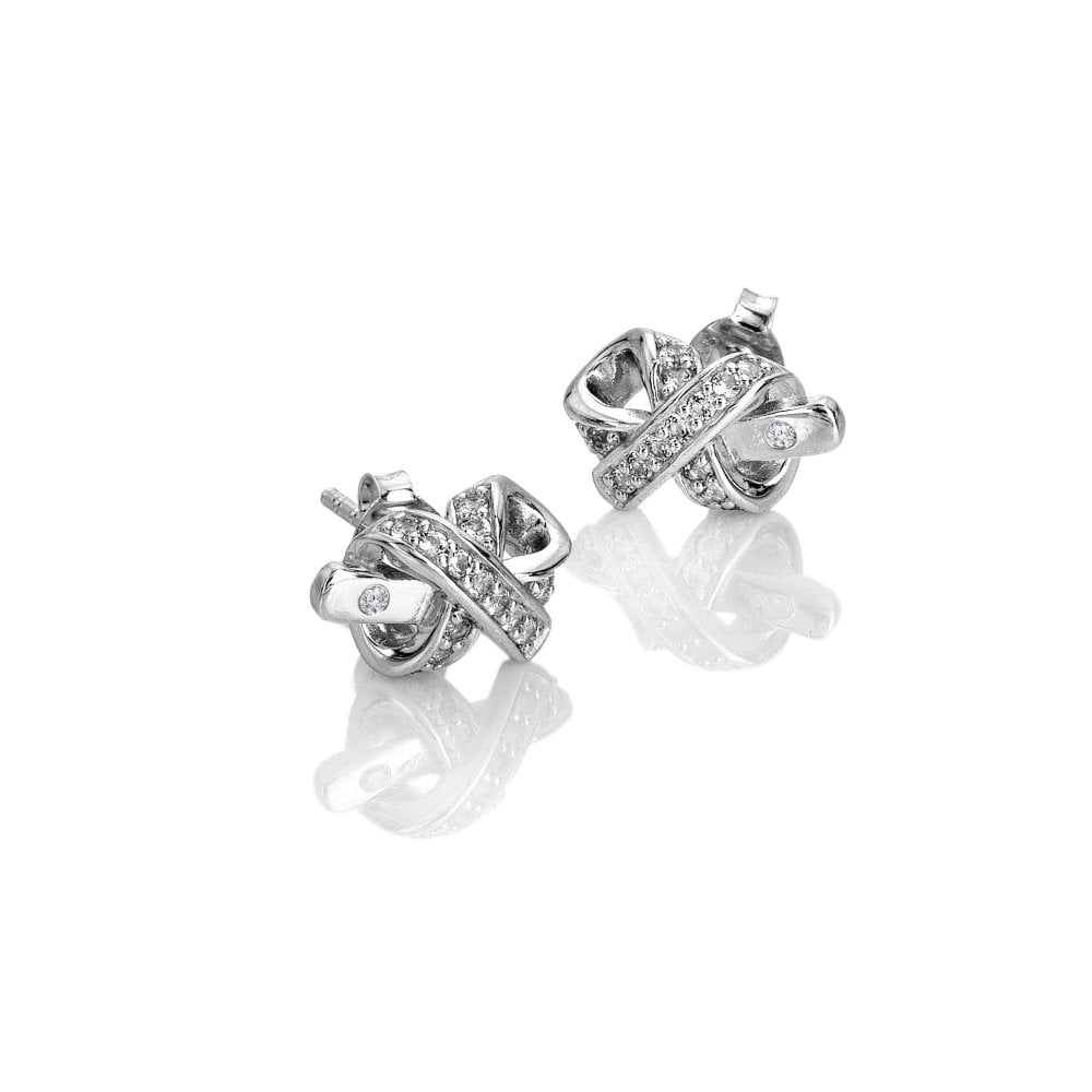 Pair of silver earrings with clear stones