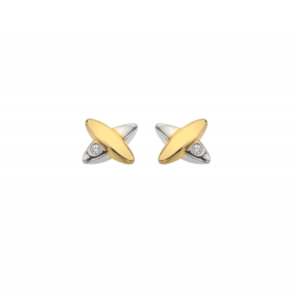 Pair of gold and silver earrings with small diamonds 