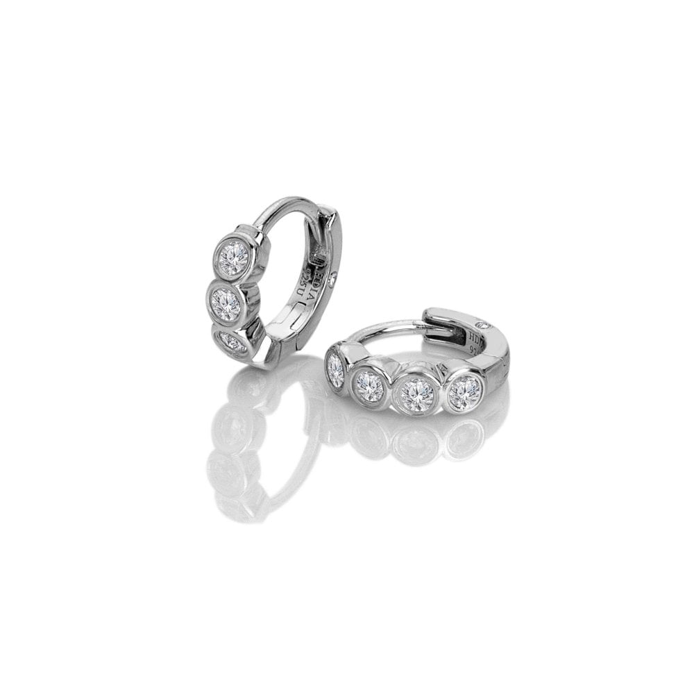 Pair of silver hoop earrings with embedded stones 