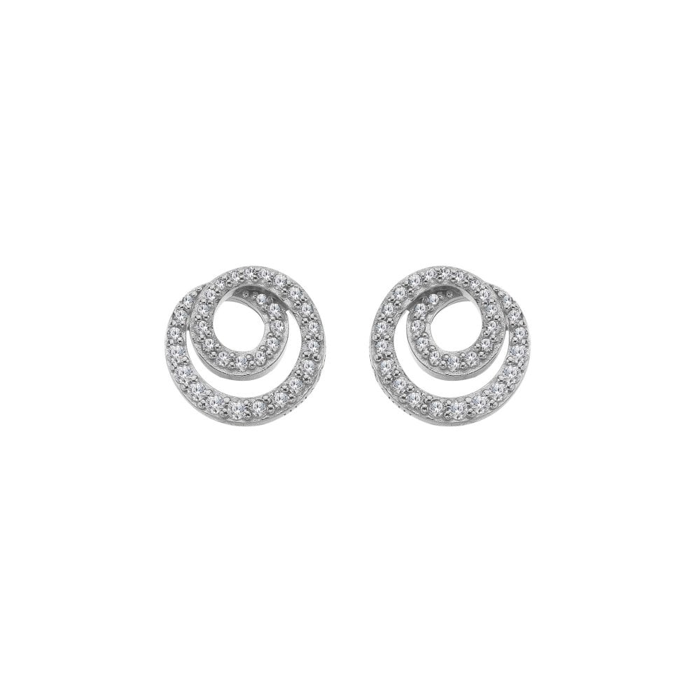 Pair of silver spiral earrings with clear stones 