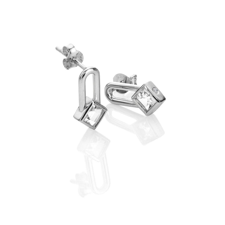 Hot Diamonds Sterling Silver White Topaz Solitaite Earrings - Square DE878