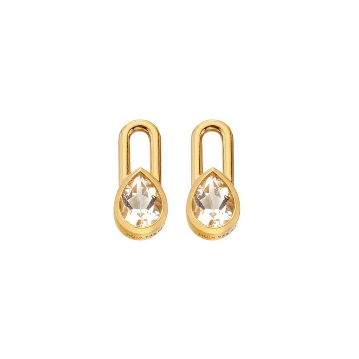 HD x Gold Plateden Edit Sterling Silver 18ct Gold Plated White Topaz Solitaite Earrings Teardrop DE880