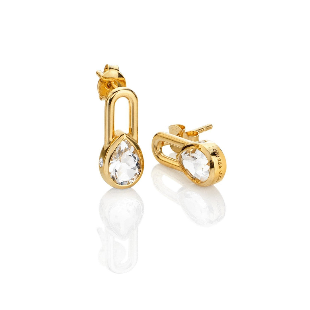 HD x Gold Plateden Edit Sterling Silver 18ct Gold Plated White Topaz Solitaite Earrings Teardrop DE880