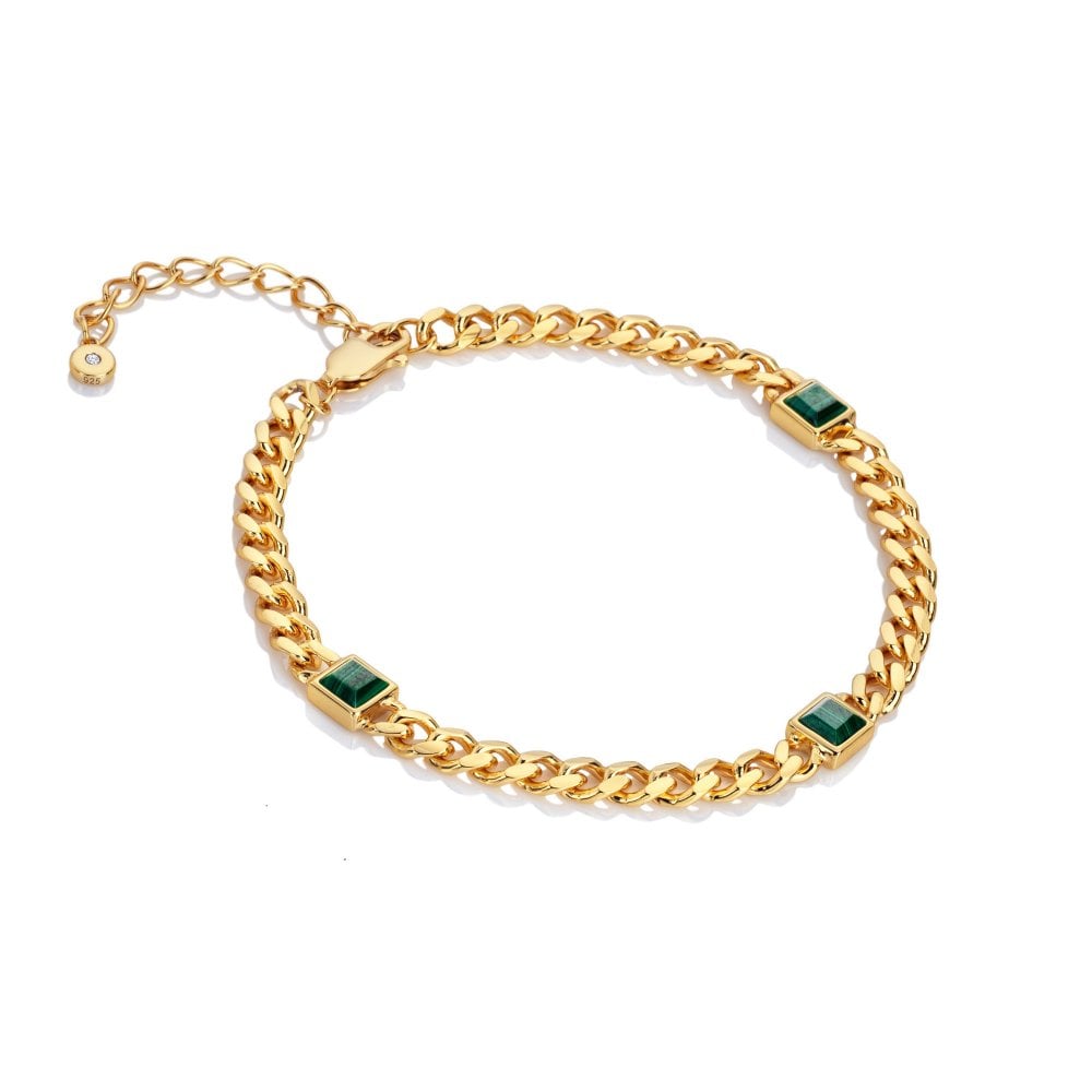 Gold chain bracelet with green gemstones 