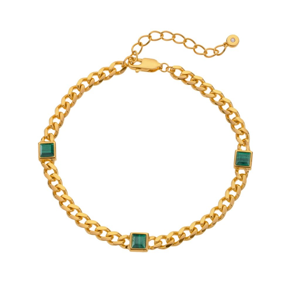 Gold chain bracelet with green gemstones 