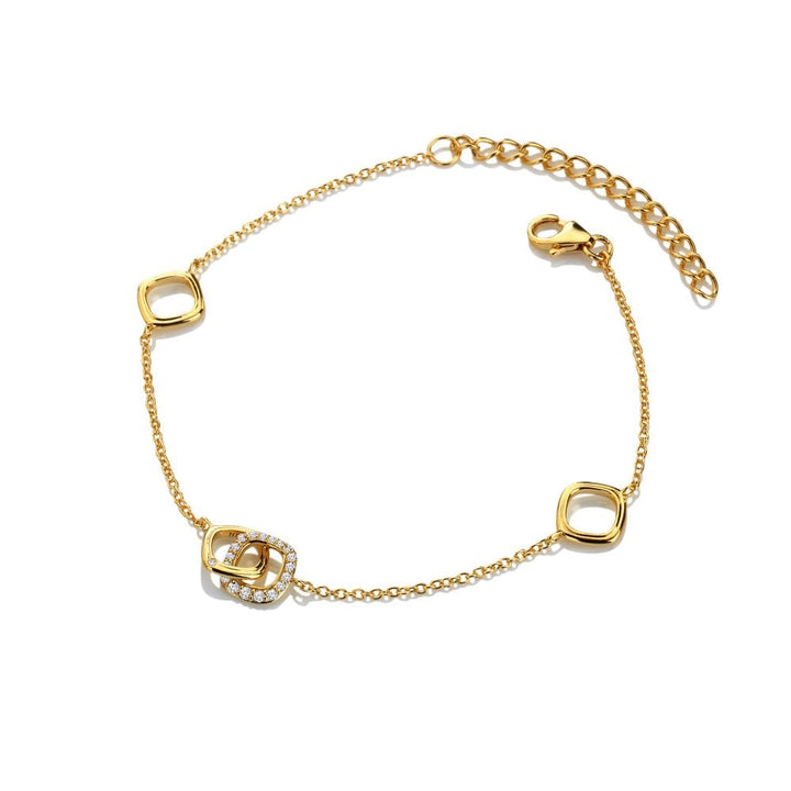 Gold bracelet with square and circular links 