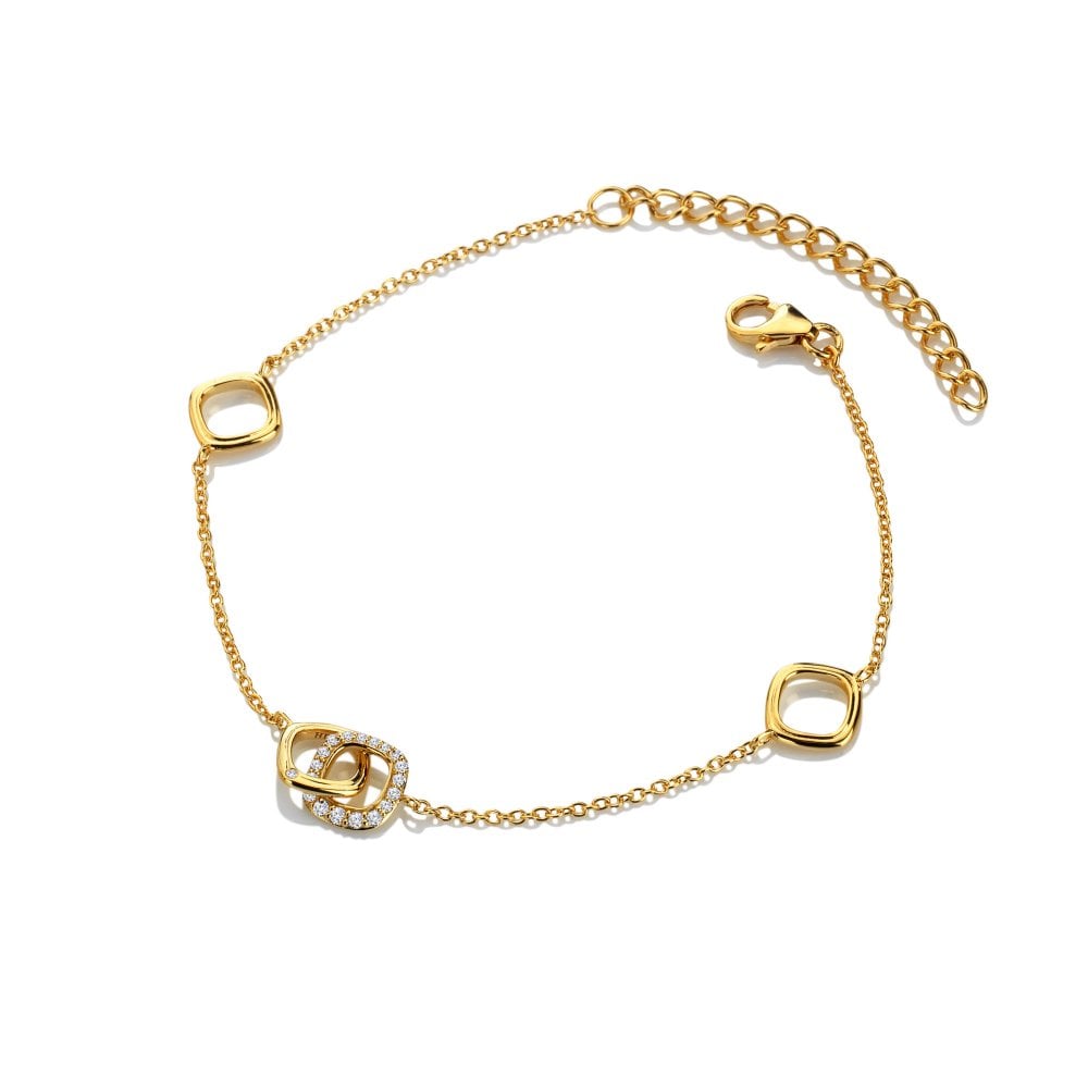 Gold bracelet with square and circular links 