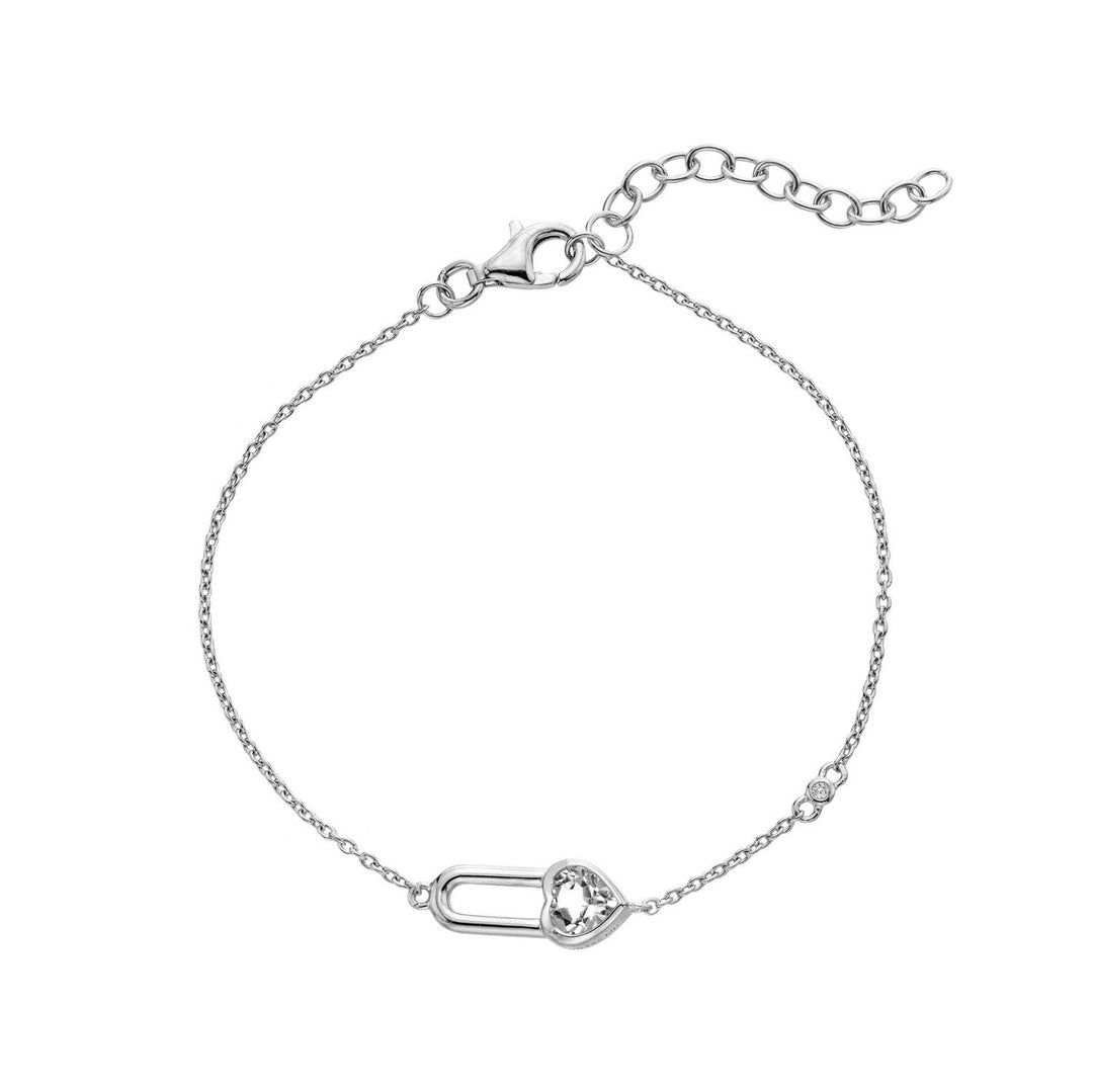 Hot Diamonds Sterling Silver White Topaz Solitaite Bracelet - Heart DL722